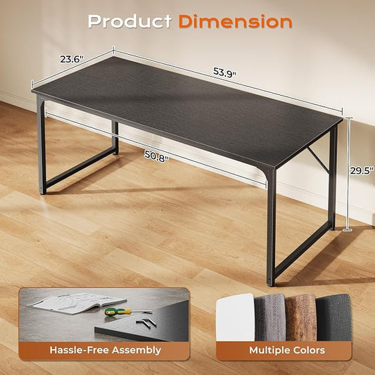 PRAISUN 55 X 24 Inch Computer Desk with Deeper Desktop, Gaming Office Writing Work Desk for Home Office, Study, Bedroom, Work from Home, Metal Frame, Black
