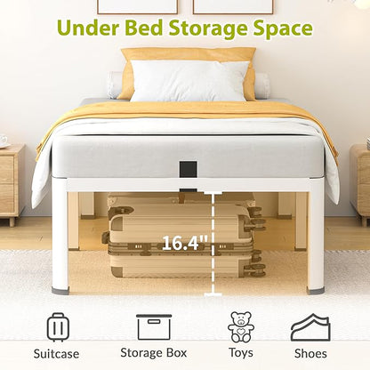 Superay 18 Inch Twin Size Metal Bed Frame with Round Corners, Storage Space Under High Bed Frame-Heavy Duty Steel Slats Support, Noise Free - Easy Assembly - No Box Spring Needed,White
