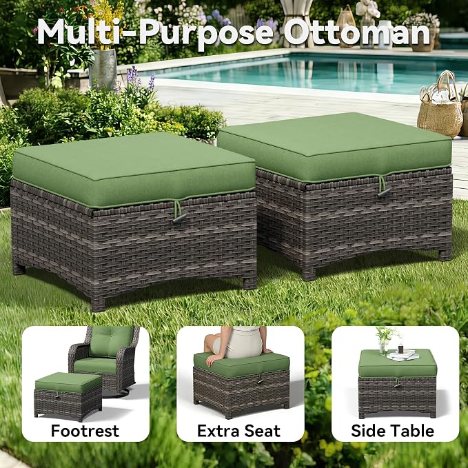 3-Piece Outdoor Couch Set, Include Wicker Patio Sofa with Thickened Olefin Cushions, High Back and Deep Seating, Hand-Woven PE Rattan and 2 Ottomans, Patio Conversation Set for Porch, Deck