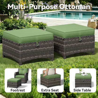3-Piece Outdoor Couch Set, Include Wicker Patio Sofa with Thickened Olefin Cushions, High Back and Deep Seating, Hand-Woven PE Rattan and 2 Ottomans, Patio Conversation Set for Porch, Deck