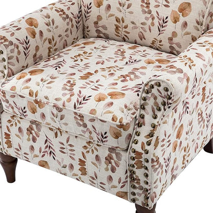 HULALA HOME Modern Wingback Accent Chair with Wood Legs & Removable Cushion, Comfy Upholstered Armchair with Nailhead Trim, Floral Pattern Single Sofa Chair for Living Room Bedroom, Yellow