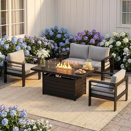 Solaste Aluminum Patio Furniture Set for All Weather, Oversized Metal Outdoor Furniture Set with 27.5" Deep Seating and 3.2" Wide Armrest, Outdoor Patio Conversation Sets with 10" Back Suport Cushion