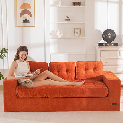 MAXYOYO 3-Seater Boneless Sofa Couch, Tufted Sofa Lounge for Living Room, Comfy Bean Bag Chair High-Density Foam Couch with Pillows, No Assembly Required
