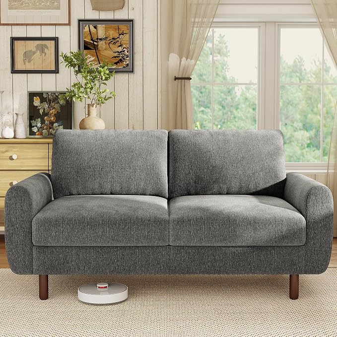WorthFurni 68" Loveseat Sofa, Comfy Chenille Fabric Couches for Living Room with Spring Cushion and Solid Wood Frame, Modern Deep Seat Couch for Bedroom, Apartment, Office, Easy Assembly, Gray