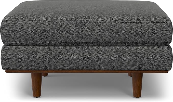 SIMPLIHOME Morrison 33-inch Wide Table Ottoman in Charcoal Grey Woven-Blend Fabric, Multifunctional Footrest, Coffee Table, or Extra Seating for Living Room, Mid-Century Modern Style