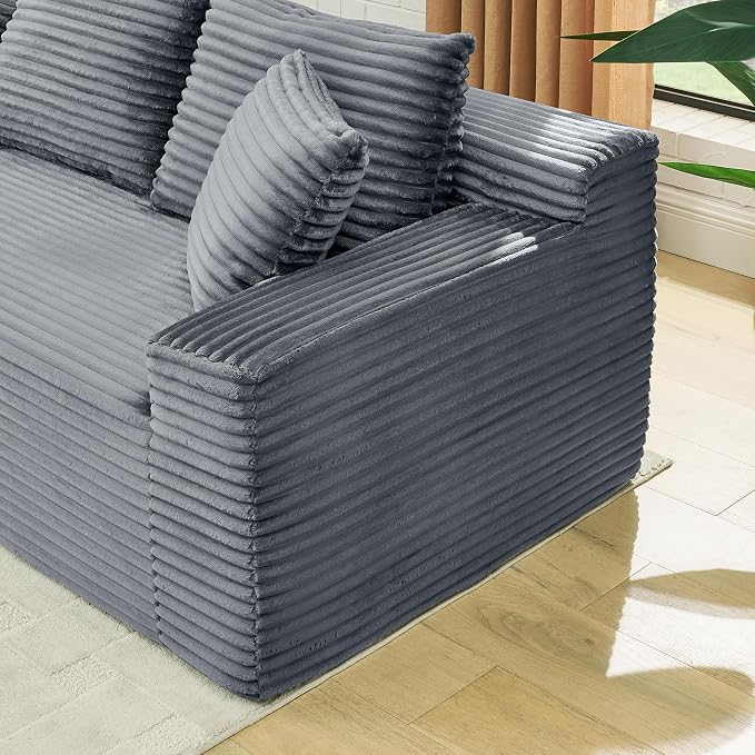 127" U-Shaped Cloud Sectional Couch Oversized Modular Compressed Boneless Sectional Sofa with Ottoman Chaise Lounges & Console, Plush Corduroy Boneless Symmetrical Sofa