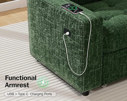 Vipbear 5 Seat L Shaped Modular Sectional Sleeper Sofa Bed with Pull Out Bed/Reclining Backrest/USB Ports/Storage Seat, Sectional Sleeper Couch, Tool-Free Assembly, Chenille Green