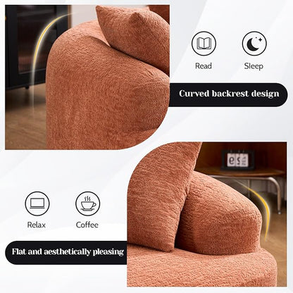 65" Curved Loveseat for Small Spaces,Boneless Loveseat Sofa,Wood Grain Chenille Fabric, No Installation Requirement, Curved Sofa Couch for Apartment,Living Room,Office (Coral, 65")