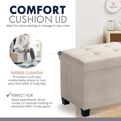 Ornavo Home Storage Ottoman Small Rectangle Ottoman with Legs, Foot Rest Stool Seat, Load up to 600 LB, for Living Room, Bedroom, Home Office, Dorm - 12 x 16 x 12, Beige