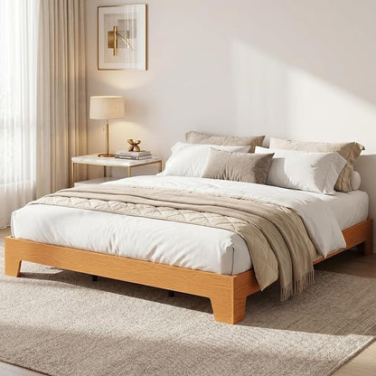 IDEALHOUSE King Size Platform Bed Frame,Boho Wood Bed with Noise-Free Slats,No Box Spring Needed,Nature Bedroom Furniture,Sturdy Wooden Bed Foundation,Easy Assembly