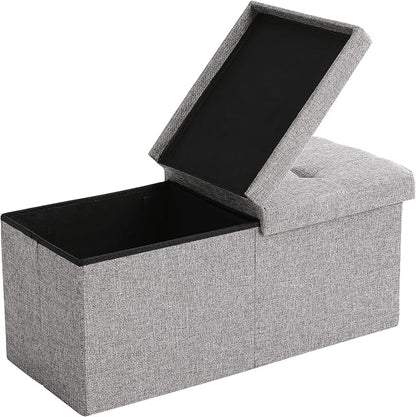 Storage Ottoman Bench Foldable Seat Footrest End of Bed Ottoman with Flipping Lid for Living Room, 75L, 30 inches Linen Fabric Grey