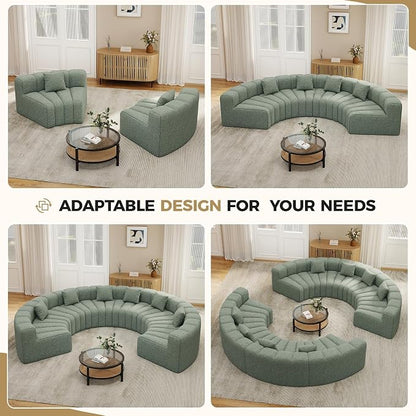 Oversized Curved Sofa, 8 Seater Modular Velvet Cloud Couch, Modern Boneless Sectional Couches for Living Room, No Assembly Required, Light Green 1PC