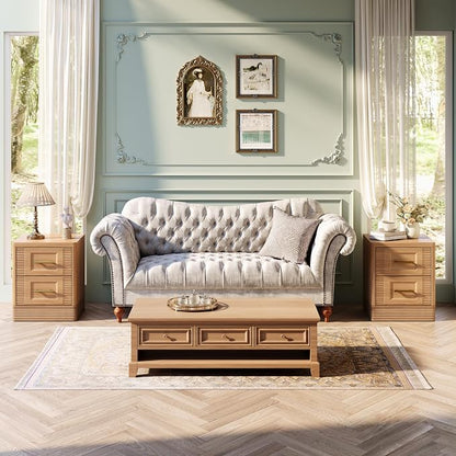 RECHHX Small Dresser for Bedroom, Farmhouse Nightstand with 2 Drawer for Narrow Spaces, Thermoformed Curved End Table for Bedroom, Living Room, Natural Oak