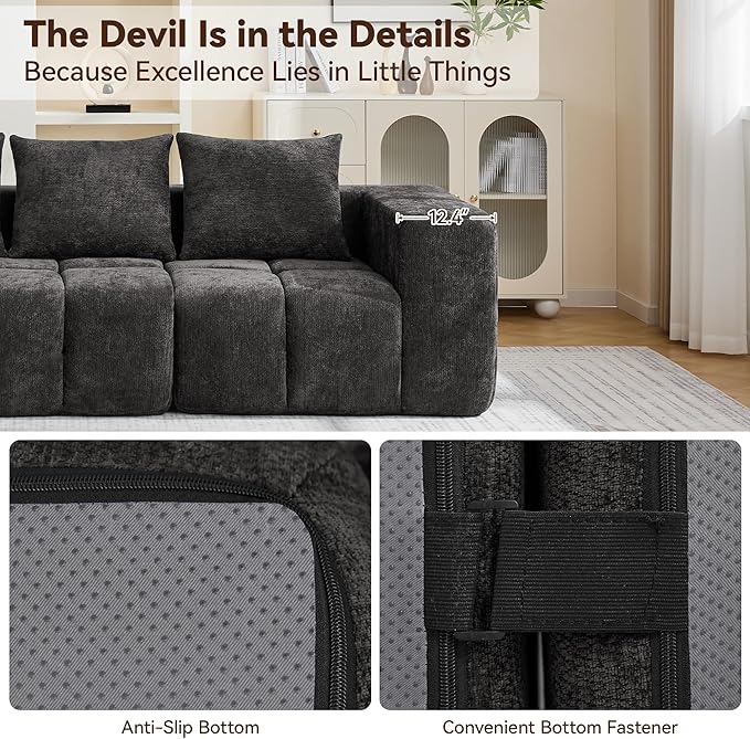 160" Oversized 6 Seater Boneless Couch, Comfy Cloud Modular Sectional Sofa with Deep Seat, Modern Boneless Memory Foam Couches for Living Room, Tufted Sofa, No Assembly Required, Dark Grey