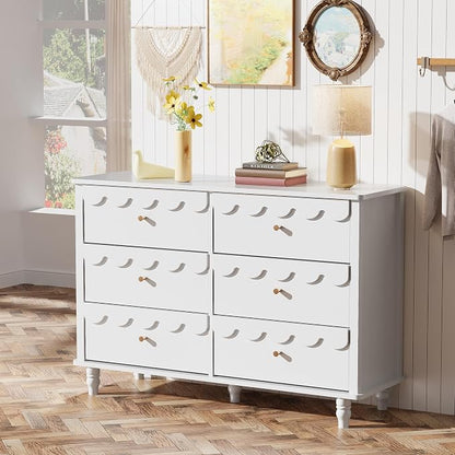 Anbuy Bedroom Sets 2 PCS White 6 Drawer Dresser and Night Stand Sets for Bedroom, Two Drawers Nightstand & Scalloped 6 Drawer Dresser Combo 2 Pieces (White)