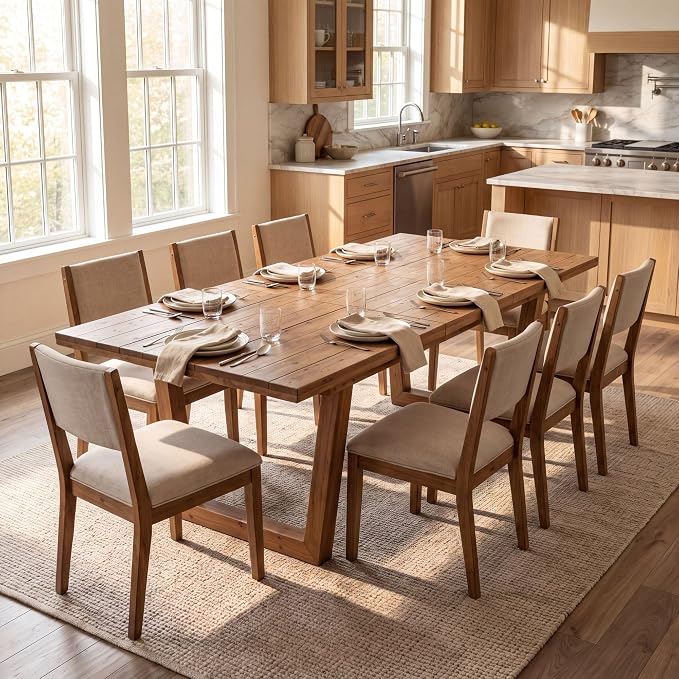 chairus 55"-71" Extendable Reclaimed Wood Dining Table with Butterfly Leaf | Hidden Butterfly Leaf Extends from 55" to 71", Reclaimed Pine Table, Seats 4-8, Sturdy U-shaped Wood Legs, Farmhouse Style