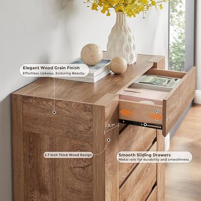 OKD 5 Drawer Dresser for Bedroom, 48" Tall Dresser Chest of Drawers with Thick Wood Design, Handleless, Modern Bedroom Dresser, Storage Organizer for Living Room/Entryway, Light Knotty Wood