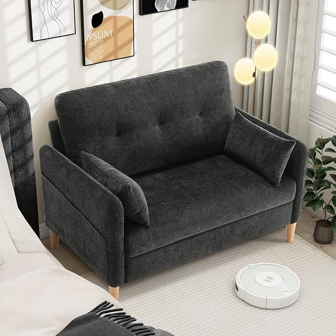 Hanherry Loveseat Sofa, 47” Small Couch for Living Room, Comfy Chenille Fabric Love Seat for Bedroom with Throw Pillow,Removable Cushion Cover,Couches for Small Space,Apartment,Dorm