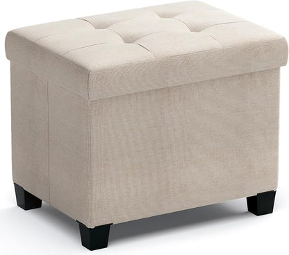 Ornavo Home Storage Ottoman Small Rectangle Ottoman with Legs, Foot Rest Stool Seat, Load up to 600 LB, for Living Room, Bedroom, Home Office, Dorm - 12 x 16 x 12, Beige