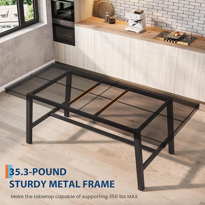 GarveeHome Industrial Dining Table for 6-8 People, 78.7" Long Large Kitchen Table with Sturdy Metal Frame, Rectangular Counter for Dinner, Kitchen, Dining Room (Black, 79" Non-extendable)