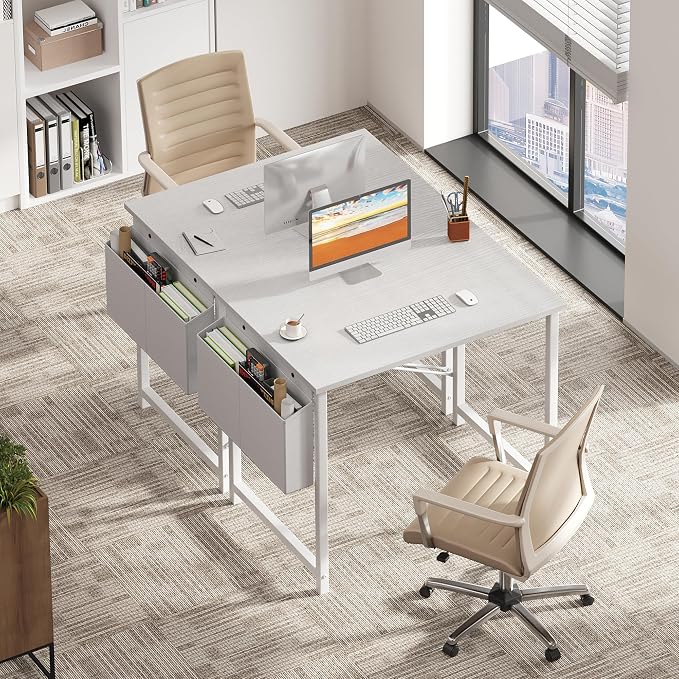 OLIXIS Small Computer Desk, 31 Inch Home Office Desks, Writing Study Craft Work Gaming Table, Computer Workstation for Bedroom Small Spaces with Storage Bag, All White