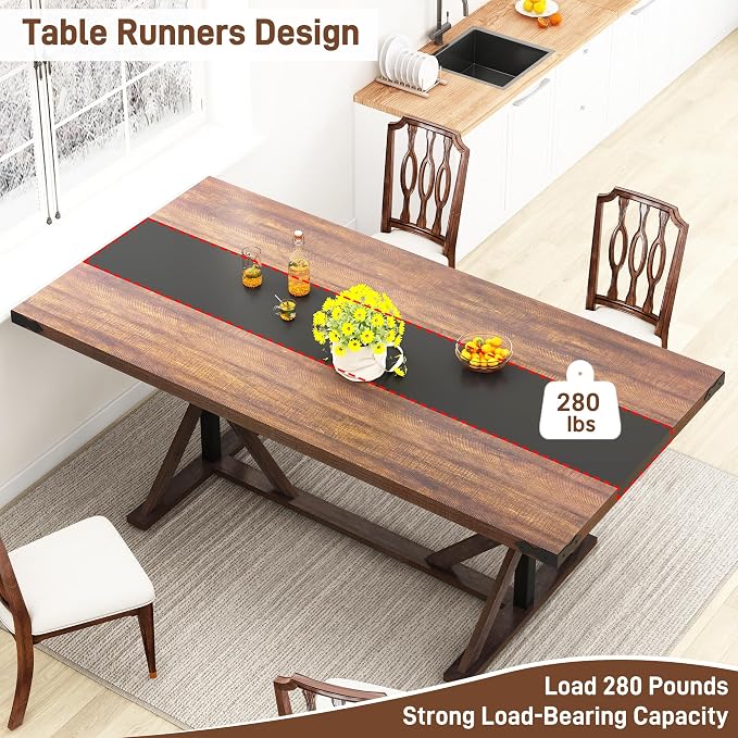 70 INCH Dining Room Table for 4-6 People,Wooden Rectangular Kitchen Table W/Waterproof Thickness Tabletop,Farmhouse Long Dinner Table W/Adjustable Leg for Home Dining Room,Living Room,Office(Brown)