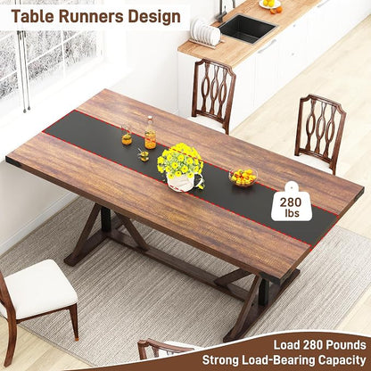 70 INCH Dining Room Table for 4-6 People,Wooden Rectangular Kitchen Table W/Waterproof Thickness Tabletop,Farmhouse Long Dinner Table W/Adjustable Leg for Home Dining Room,Living Room,Office(Brown)