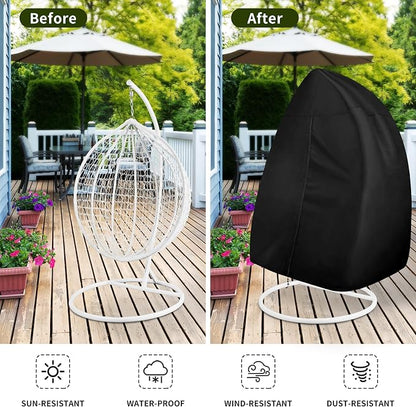 Easy-Going Patio Hanging Egg Chair Cover, UV Resistant Waterproof Outdoor Double Seat Swing Chair Cover with Zipper, Black
