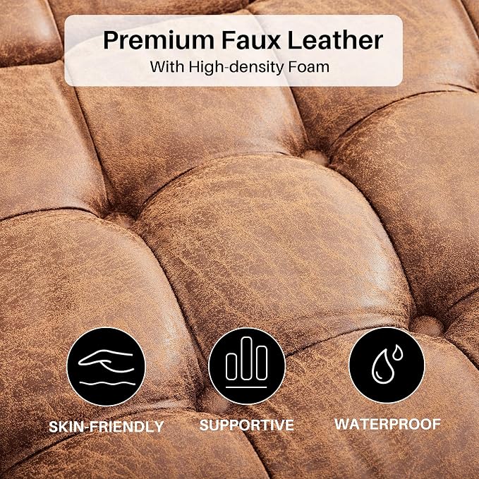 Redlife 35 Inch Large Square Storage Ottoman, Storage Ottoman Coffee Table with Lift Top Faux Leather Ottomans Square Footrest Oversized Upholstered Coffee Table for Living Room (Brown Leathaire)