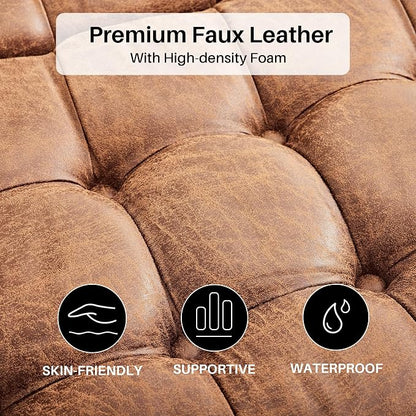 Redlife 35 Inch Large Square Storage Ottoman, Storage Ottoman Coffee Table with Lift Top Faux Leather Ottomans Square Footrest Oversized Upholstered Coffee Table for Living Room (Brown Leathaire)