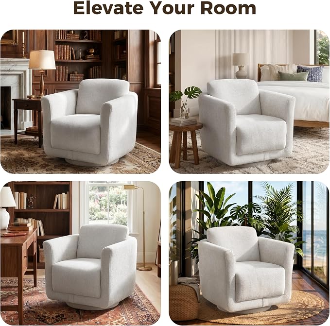 Swivel Accent Chairs Set of 2, Fully Assembled Barrel Chairs, Accent Chairs with Solid Wood Frame & Ergonomic Cushion, 360° Chenille Armchairs for Living Room & Bedroom, Gray