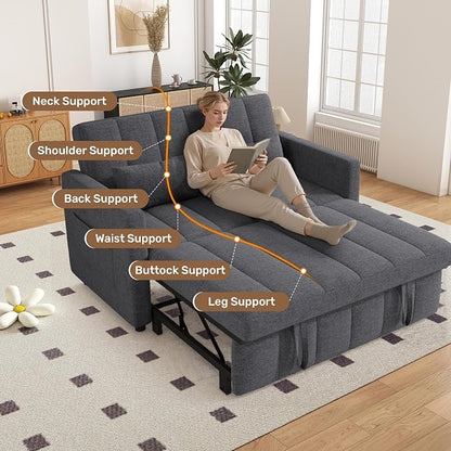 Nebuaegis Sleeper Sofa Bed,3-in-1 Convertible Pull Out Couch with Adjustable Backrest for Living Room,Loveseat Sofa Bed with Side Pockets,Easy Assembly,Light Gray,1 PCS