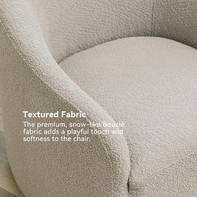 KINWELL 32" Wide Modern Boucle Swivel Barrel Chair, No Assembly Round Upholstered Swivel Accent Armchair for Living Room, Bedroom, Office (Oatmeal)