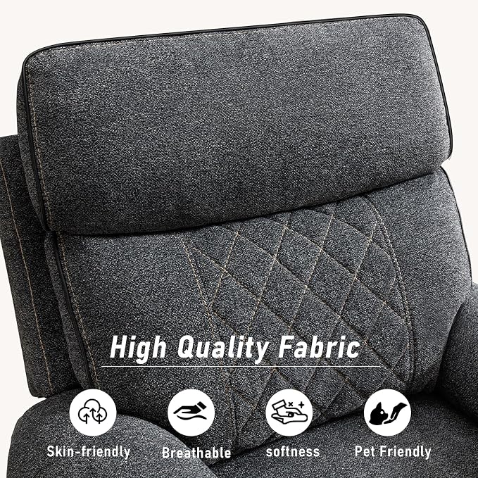 HAOMARKETS Electric Recliner Chair Set of 2, Soft Fabric Power Recliners with Metal Cup Holders, Single Overstuffed Heavy Duty Reclining Sofa Chairs for Living Room Bedroom, Dark Grey
