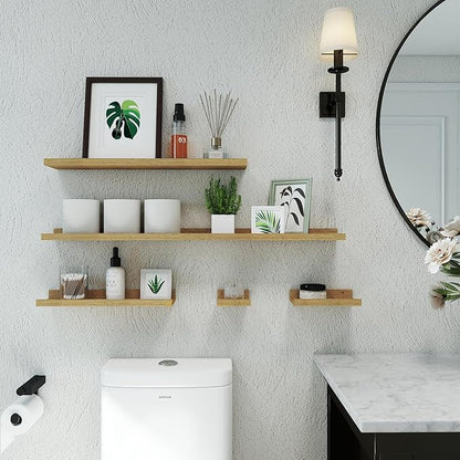 Floating Shelves for Wall Decor, Long Wall Mounted Storage Shelf for Bedroom, Living Room, Bathroom, Kitchen, Nursery, Display Picture Ledge Shelf with Lip Set of 2-24 Inches, Oak