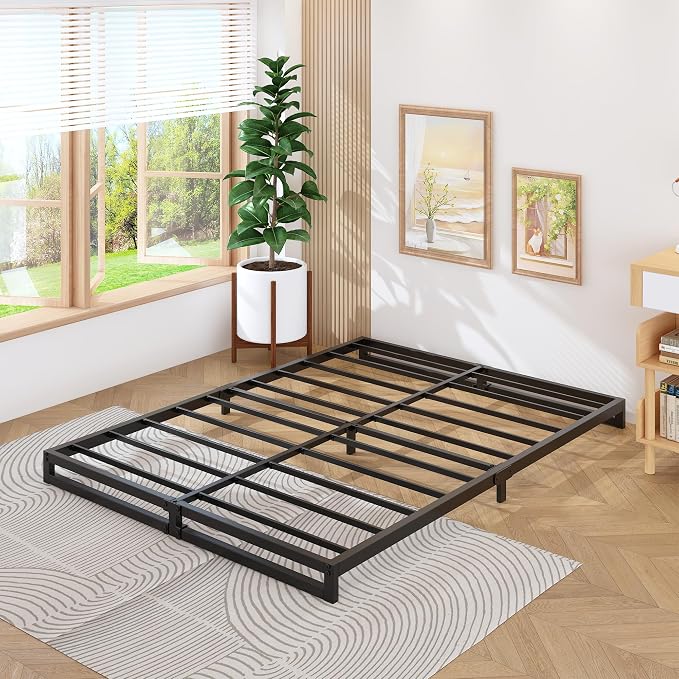 Lutown-Teen 6 Inch Full Size Bed Frame No Box Spring Needed, Heavy Duty Metal Platform Beds with Sturdy Steal Slats for Mattress Foundation, Easy Assembly, Noise Free, Black