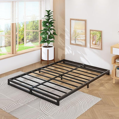 Lutown-Teen 4 Inch King Size Bed Frame Sturdy Mattress Foundation, Heavy Duty Metal Platform with Steel Slats Support No Box Spring Needed, Noise Free, Easy Assembly, Black