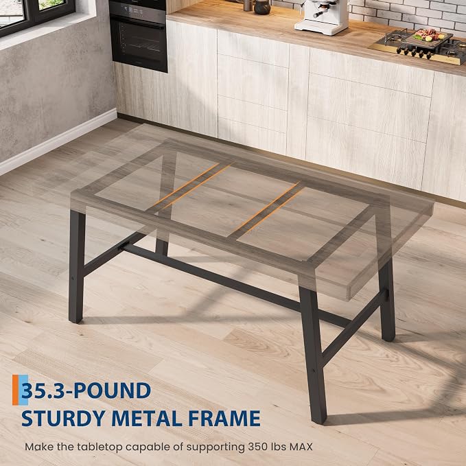 GarveeHome Industrial Dining Table for 2-4, 55" Heavy Duty Rectangular Kitchen Table with 2"×2" Metal Legs, Small Space Dining Table for Kitchen, Dining Room (Grey Walnut, 55" Non-extendable)