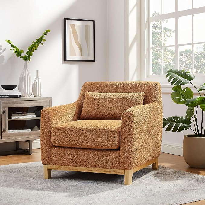 VANOMi 31" W Living Room Accent Chairs Boucle Chair for Bedroom, Orange | Oversized Armchair with Thick Cushion Reading Chairs for Living Room, Apartment