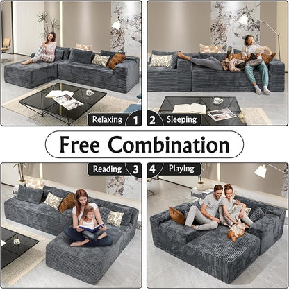 Sectional couches for Living Room Corduroy Couch, 104" Cloud Sectional Couch with L-Shape Chaise, Modern Modular Sofa, Deep Seat Comfort, No Assembly Required(Plush Corduroy, Left Facing Chaise)