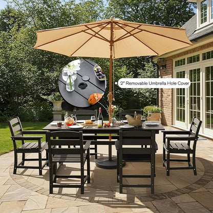 nalone Outdoor Dining Table for 6 - Person, 67"x32" Rectangular Patio Dining Table, All Weather HDPE Dining Table with Umbrella Hole(Black, 1 Table)