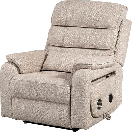 JIKFRIMA Power Lift Recliners Chairs for Elderly Adults Lay Flat Recliner with Heat & Massage, Wireless Charging Device, USB Ports, Cup Holder, Lumbar Pillow, 400Lbs（Grainy Fibric,Oatmeal）
