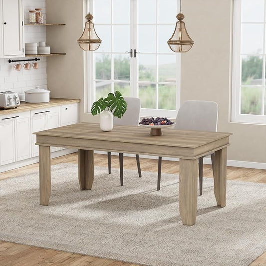 GarveeHome Farmhouse Dining Table for 4-6 People, 63 in Long Kitchen Tables with Wooden Sturdy Frame, 5 ft Large Rectangular Dinner Table for Dining Room, Kitchen, Natural Oak, 63" Non-extendable