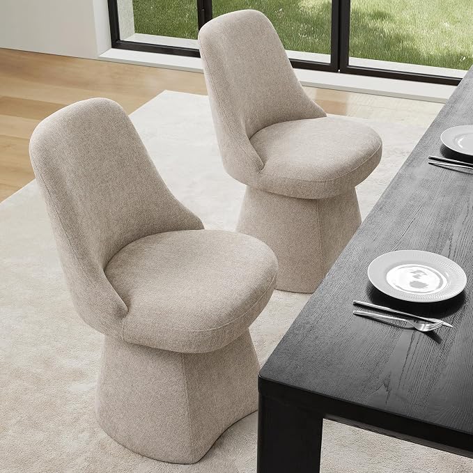 KISLOT Swivel Dining Chairs Set of 2, Upholstered Mid Century Modern Deskchair with High Back, Linen Fabric Kitchen Chairs for Dining Room, Bedroom, Dressing Room, Khaki