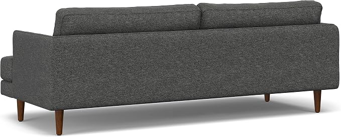 SIMPLIHOME Livingston 90-inch Wide Sofa in Charcoal Grey Woven-Blend Fabric, Handcrafted Mid-Century Modern Oversized 3-Seater Couch Sofa for Living Room or Family Room, Solid Wood Frame