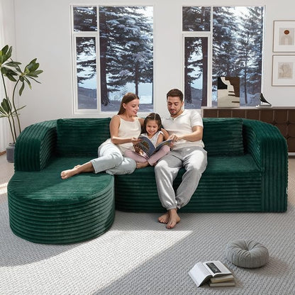 Hobestluk Modular Sectional Sofa Couches L-Shape Couch 3 Seat Modular Sofa Memory Foam Sectional Couches for Living Room, Cloud Couch (Round Green, 96", Left Hand Facing)