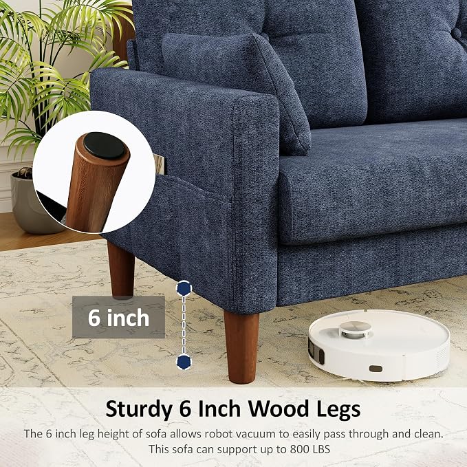 Vipbear 48" Loveseat Sofa,Modern Small Couches for Small Spaces,Blue Chenille Love Seat Couch for Living Room,Bedroom,Apartment,Office,Deep Seat,Throw Pillow,Side Pockets,Square Armrest