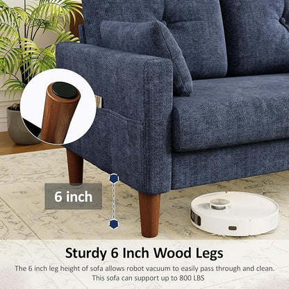 Vipbear 48" Loveseat Sofa,Modern Small Couches for Small Spaces,Blue Chenille Love Seat Couch for Living Room,Bedroom,Apartment,Office,Deep Seat,Throw Pillow,Side Pockets,Square Armrest