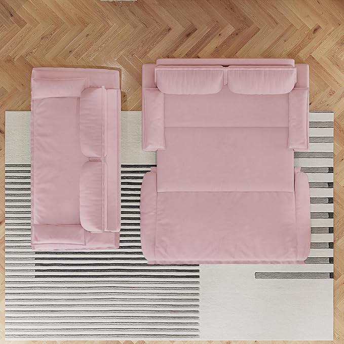 73.2" Sleeper Sofa Bed Queen Size, 3-in-1 Convertible Couch, Modern Pull Out Couches, Comfy Velvet Futon Sofa, Cloud Loveseat Lounge, Pillow Arm for Small Spaces, Living Room, Apartment, Pink