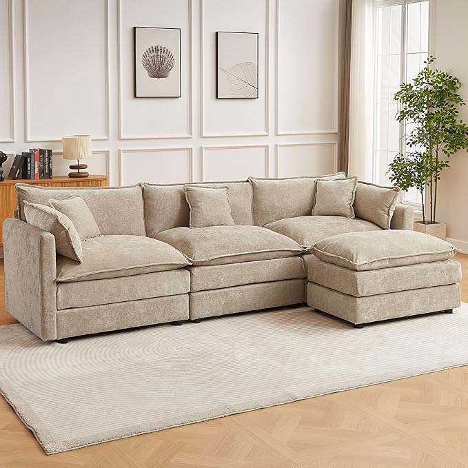 Modular Sectional Sofa, 112.2 Inch L Shaped Couch Set with Armrests, 3-Seater Comfy Cloud Couches for Living Room Apartment, Coffee